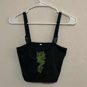 Black tank top with dragon embroidery